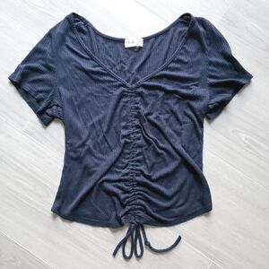 Gaze Midnight Navy Ruched V-Neck Tee